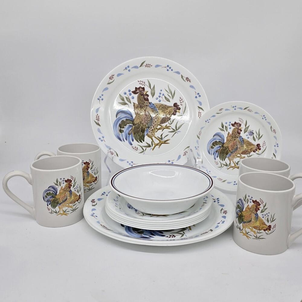 Corelle Country Morning 14-Pc Dinnerware Set Made In USA 2000's